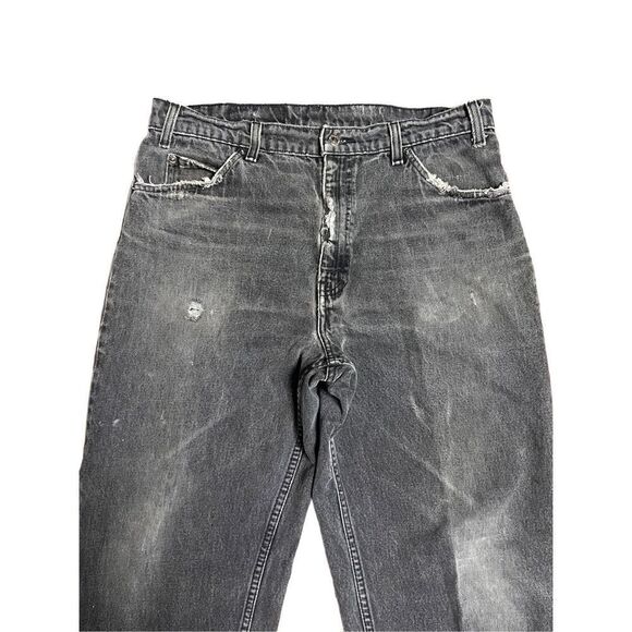 Vtg Levi’s 550 Orange Tab Relaxed Fit Tapered Distressed Black Denim Jeans 36/30 - Picture 6 of 11